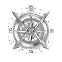 a clock with an inside of compass attached to an anchor  tattoo design idea