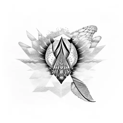sea shell, mountain, feather, plane/wings tattoo design idea