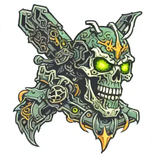 skelteton wearing night vision while fighting the enemy  tattoo design idea