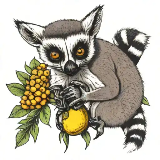 ring tailed lemur, knife, lemon fruit tattoo design idea