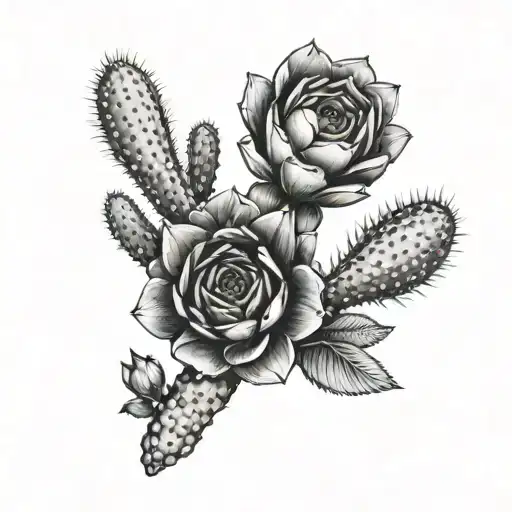 flowers.  cactus.  with a dark twist  tattoo design idea