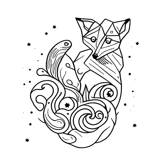 a fox at a new moon tattoo design idea