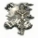 cross amd jesus, philippians 4:13 with clouds tattoo design idea