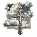 cross amd jesus, philippians 4:13 with clouds tattoo design idea
