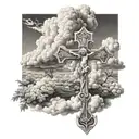 cross amd jesus, philippians 4:13 with clouds tattoo design idea