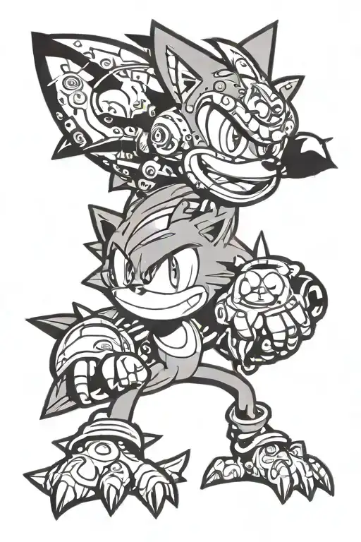 sonic the headhog with kirby and rayquaza pokemon tattoo design idea