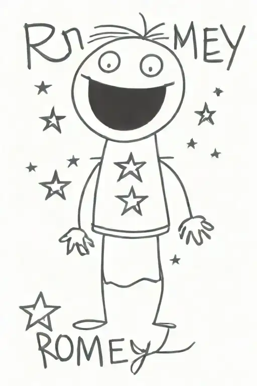 the name Romey in old engish font with a star incorperated   tattoo design idea