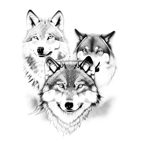 Blackwork "2 Wolves" Tattoo Idea - BlackInk AI