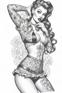 pin up girl lingerie putting on black stockings tattoo design idea