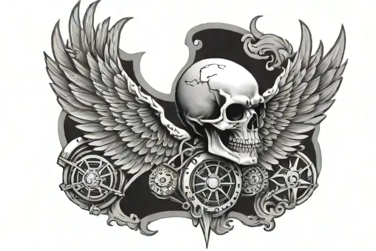 Throat Skull Harley Davidson Wings Illuminati eyes tattoo design idea