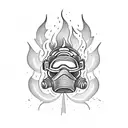 Firefighter helmet engulfed in flames tattoo design idea