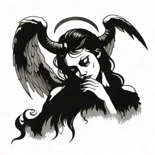 An angel cries with the devil's horns tattoo design idea
