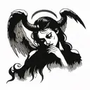 An angel cries with the devil's horns tattoo design idea