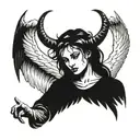 An angel cries with the devil's horns tattoo design idea
