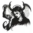 An angel cries with the devil's horns tattoo design idea