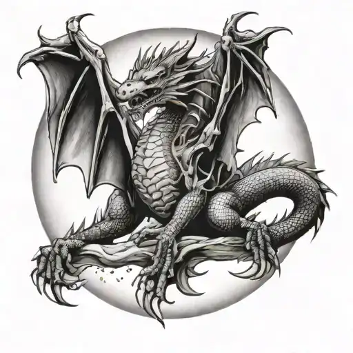dragon flying full moon tattoo design idea
