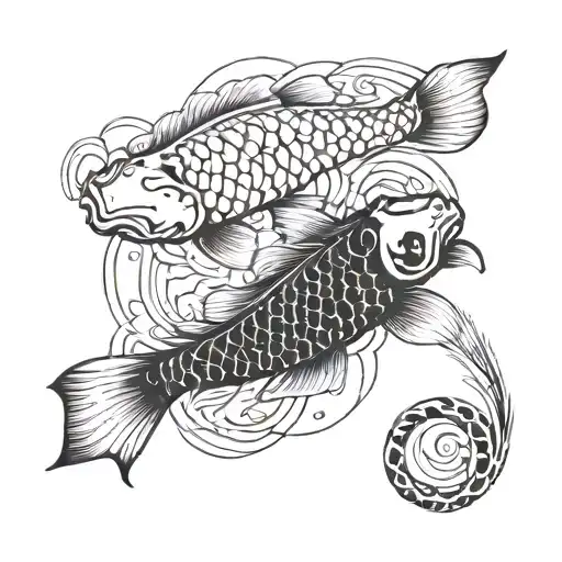 Two koi fish facing opposite sides, crossing over to shape and infinity symbol  tattoo design idea