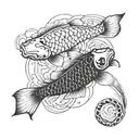 Two koi fish facing opposite sides, crossing over to shape and infinity symbol  tattoo design idea