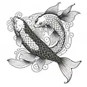 Two koi fish facing opposite sides, crossing over to shape and infinity symbol  tattoo design idea