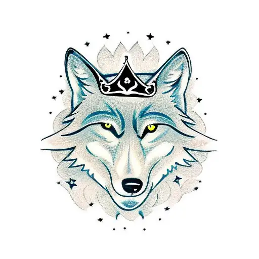 WOLF WITH A SOCCER BALL AND A CROWN tattoo design idea