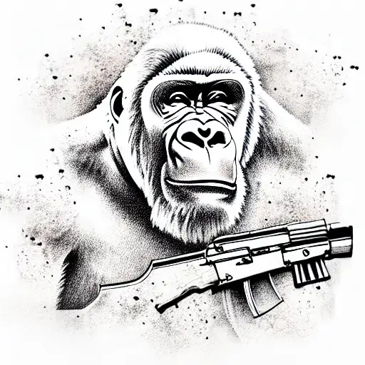 gorilla with an ak-47 assault rifle  tattoo design idea