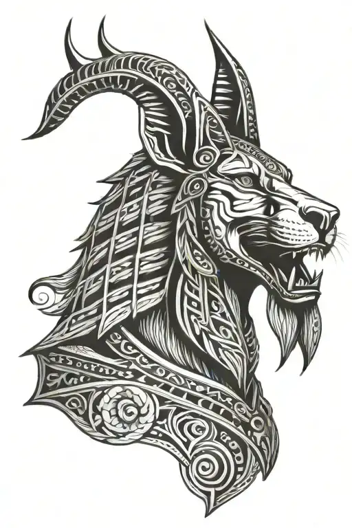 anubis adn lion head tattoo design idea