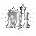 3D king and queen chess pieces standing next to each other on a chess board with the squares tattoo design idea