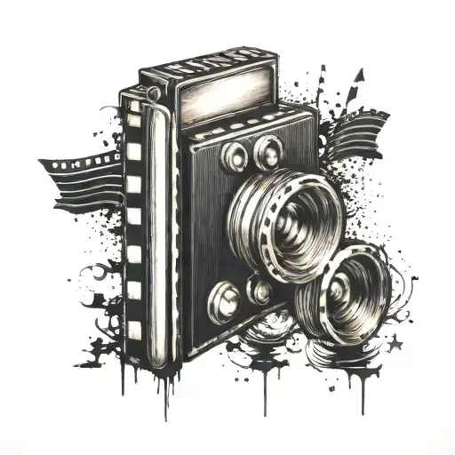 A tattoo of a film strip with images of memorable moments with your family, set to a soundtrack of your favorite music tattoo design idea