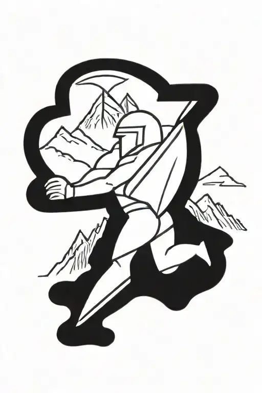 spartan infront mountains on the back tattoo design idea
