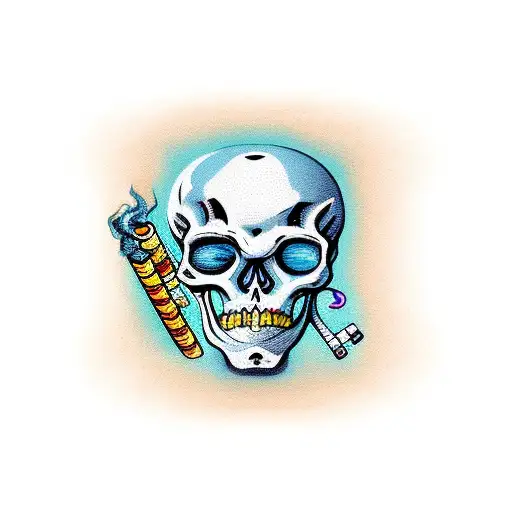 skeleton smoking a cigarette  tattoo design idea