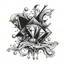 A geometric diamond tattoo with abstract elements and with waterdrops and flowing water tattoo design idea
