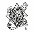 A geometric diamond tattoo with abstract elements and with waterdrops and flowing water tattoo design idea