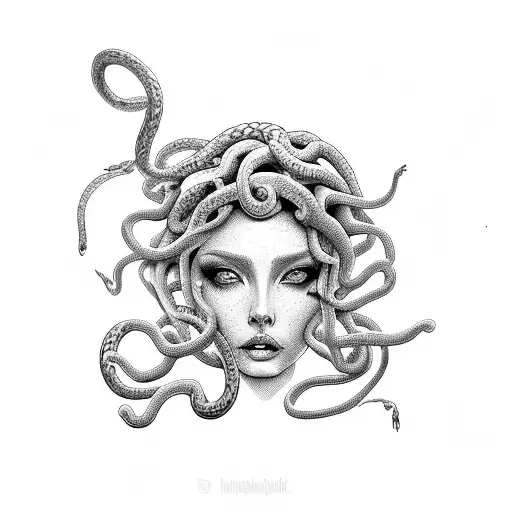 medusa with her snakes covering her face exept for her eyes tattoo design idea