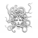 medusa with her snakes covering her face exept for her eyes tattoo design idea