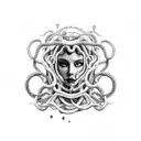 medusa with her snakes covering her face exept for her eyes tattoo design idea
