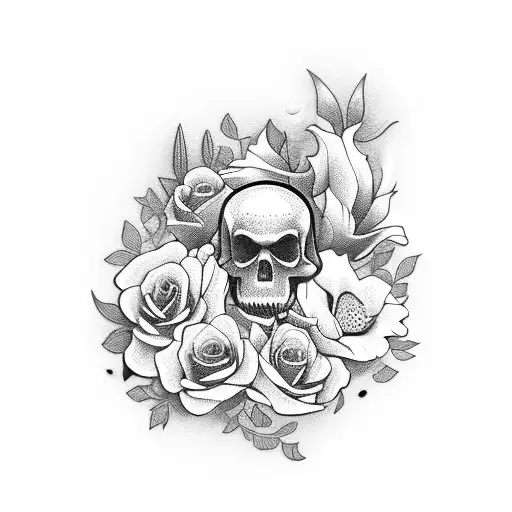 gravestone with flowers tattoo design idea