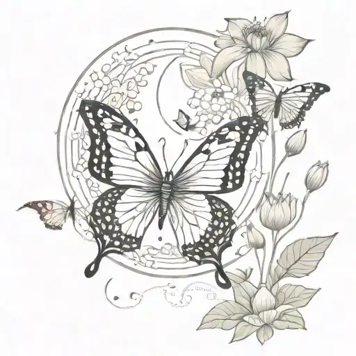 lotus moon butterfly flying tattoo design idea