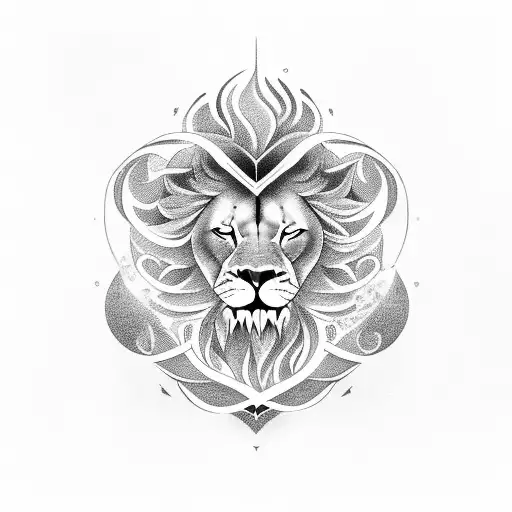 intertwining flames and waves, incorporating the text ‘Heart of a lion’ in a bold and dyna tattoo design idea