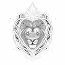  intertwining flames and waves, incorporating the text ‘Heart of a lion’ in a bold and dyna tattoo design idea
