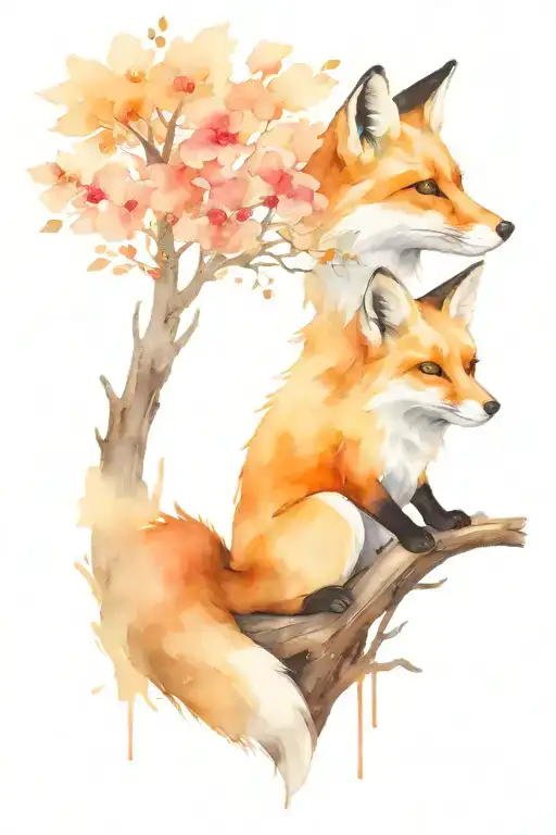 Fox sitting on a log looking up tattoo design idea