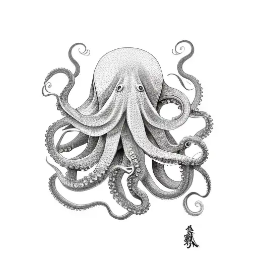 Octopus with japanese waves , japanese clouds together with patterns of herbs tattoo design idea