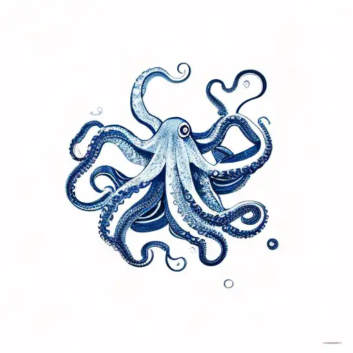 Octopus with japanese waves , japanese clouds together with patterns of herbs tattoo design idea