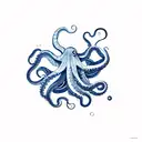 Octopus with japanese waves , japanese clouds together with patterns of herbs tattoo design idea