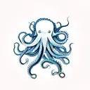 Octopus with japanese waves , japanese clouds together with patterns of herbs tattoo design idea
