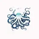 Octopus with japanese waves , japanese clouds together with patterns of herbs tattoo design idea
