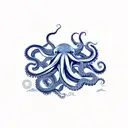 Octopus with japanese waves , japanese clouds together with patterns of herbs tattoo design idea