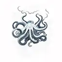 Octopus with japanese waves , japanese clouds together with patterns of herbs tattoo design idea