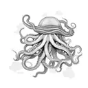 Octopus with japanese waves , japanese clouds together with patterns of herbs tattoo design idea