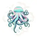 Octopus with japanese waves , japanese clouds together with patterns of herbs tattoo design idea