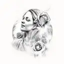 memorialfor mother with prayer hands, clouds, sun beams, red roses, and  tattoo design idea